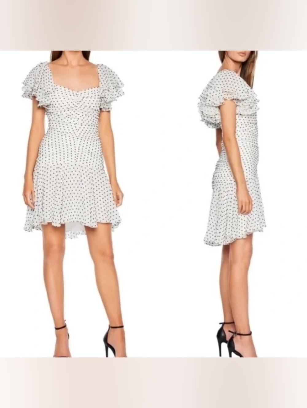 Bardot White Mini Dress with Black Polka Dots